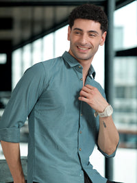 Men Green Full Sleeve knitted Dobby Casual Shirt