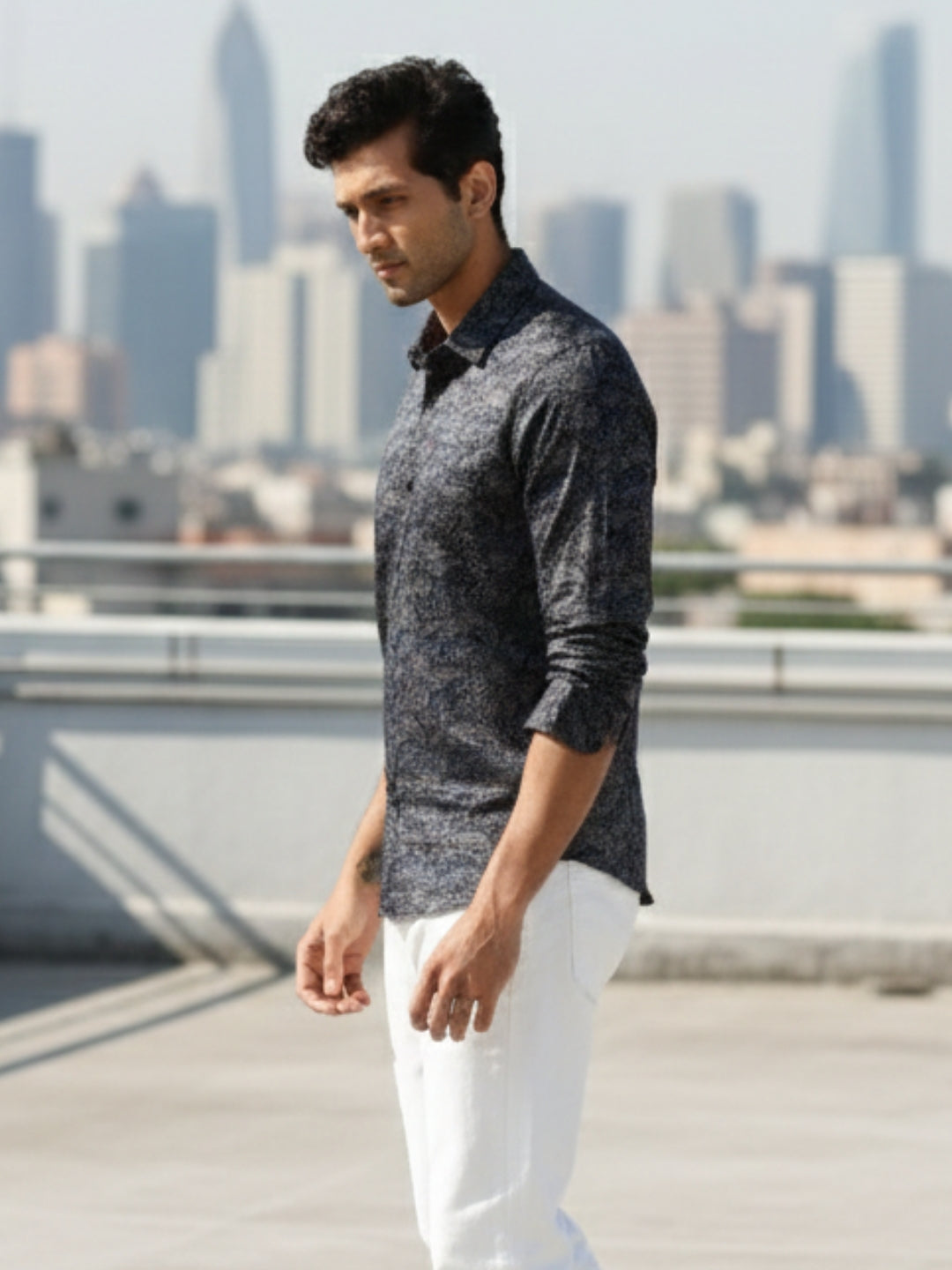 Men Blue Floral Print Full Sleeve Slim Fit Casual Shirts