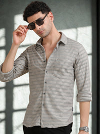 Men Grey Full Sleeve Cotton Knitted Casual Shirt