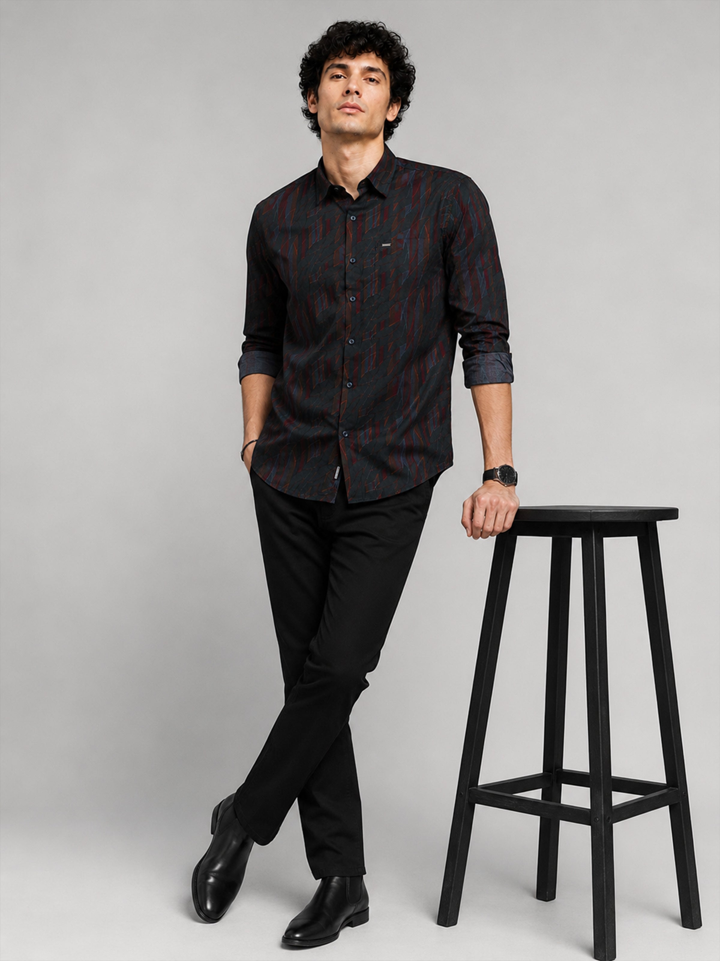 Men Green  Slim Fit Abstract Printed Full Sleeve Casual Shirt
