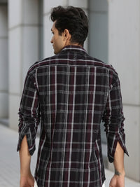 Men Brown Checkered Full Sleeve Slim Fit Casual Shirt