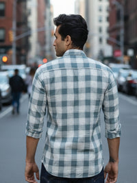 Men Green Chess Square Check Full Sleeve Slim Fit Casual Shirts