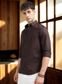 Dk Brown Solid Slim Fit Casual Shirts