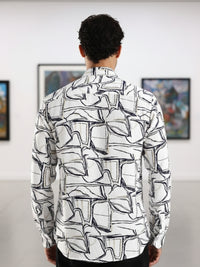 White Printed Slim Fit Cotton Full Sleeve Casual Shirt