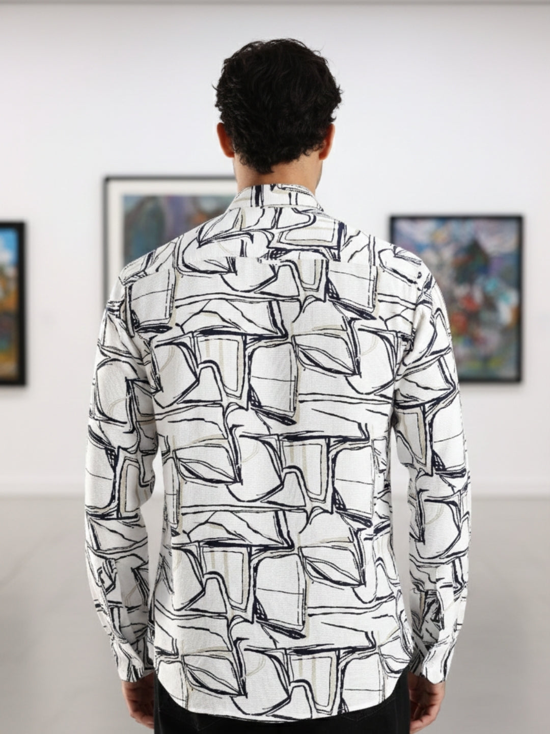 White Printed Slim Fit Cotton Full Sleeve Casual Shirt