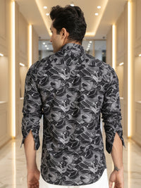 Men Black Floral Print Full Sleeve Slim Fit Casual Shirt