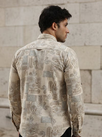 Brown Abstract Floral Print Slim Fit Full Sleeve Shirt