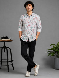 Men Pink Slim Fit Floral Print Full Sleeve Casual Shirt