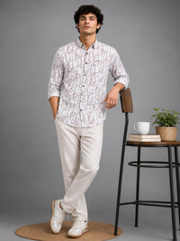 Men Brown Slim Fit Printed Full Sleeve Casual Shirt