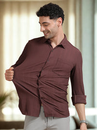 Men Maroon Full Sleeve Cotton Knitted Casual Shirt