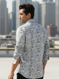 Men Grey Floral Print Full Sleeve Slim Fit Casual Shirts