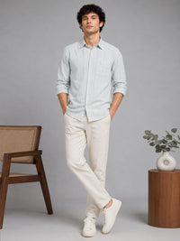 Men Sky Blue Slim Fit Textured Striped Full Sleeve Casual Shirt