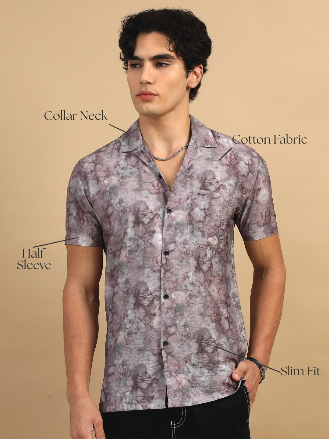 Men Pink  Slim Fit Printed Half Sleeve Casual Shirt