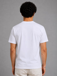 Men White Slim Fit Graphic Print Crew Neck Casual T-Shirt