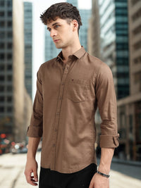 Brown Solid Slim Fit Casual Shirts