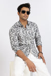 Men Grey Printed Full Sleeve Slim Fit Casual Shirt