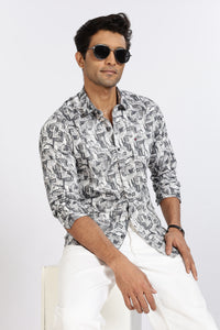 Men Grey Printed Full Sleeve Slim Fit Casual Shirt