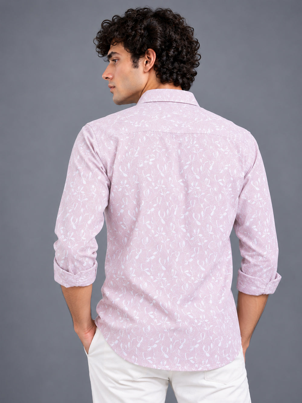 Men Mauve Floral Printed Slim Fit Casual Shirt