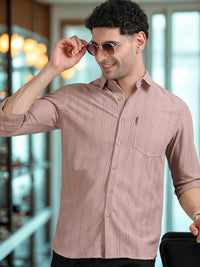 Men Brown Full Sleeve knitted Dobby Casual Shirt