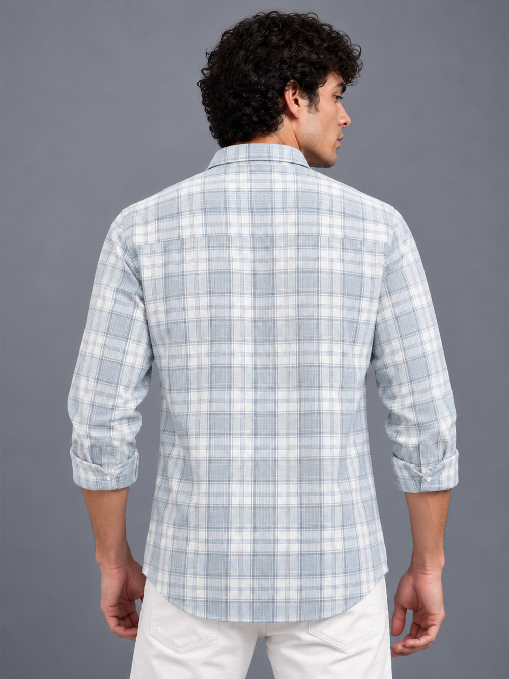 Men’s Grey Windowpane Checked Slim Fit Casual Shirt