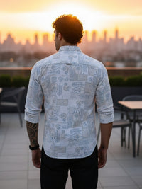 White Abstract Floral Print Slim Fit Full Sleeve Shirt