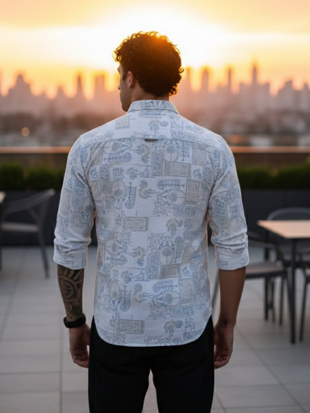 White Abstract Floral Print Slim Fit Full Sleeve Shirt