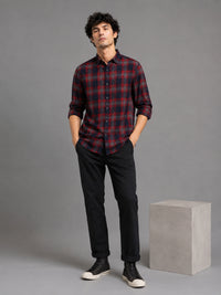 Men Red Slim Fit Check Full Sleeve Casual Shirt