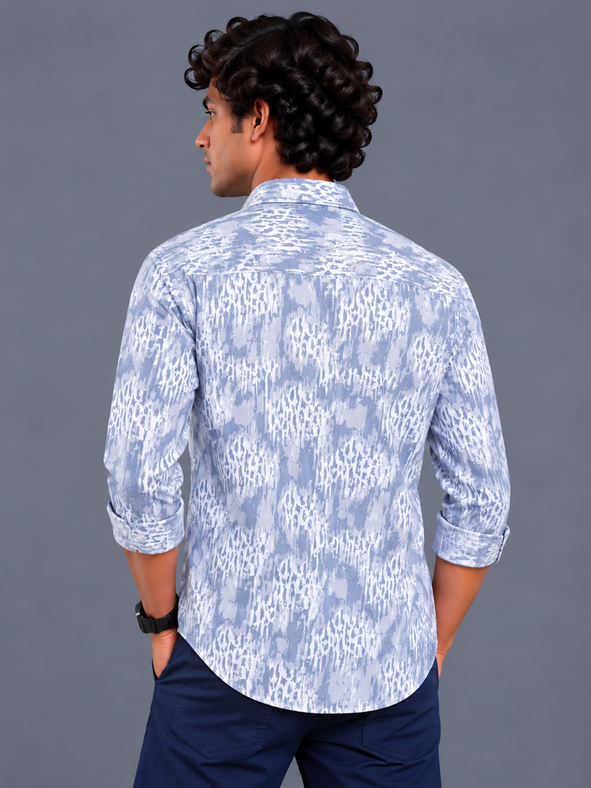 Men's White & Grey Slim Fit Abstract Printed Casual Shirt
