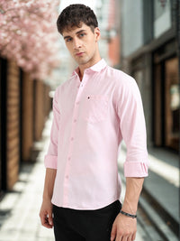Baby Pink Solid Slim Fit Casual Shirts