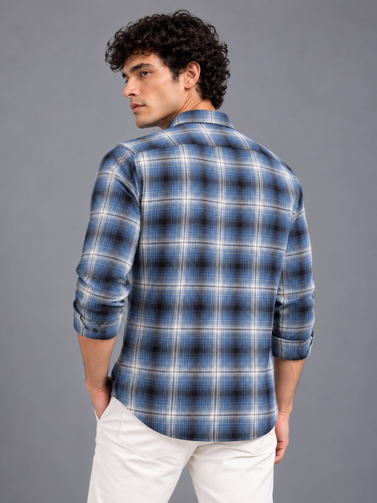 Men's Blue Slim Fit Checkered Casual Shirt