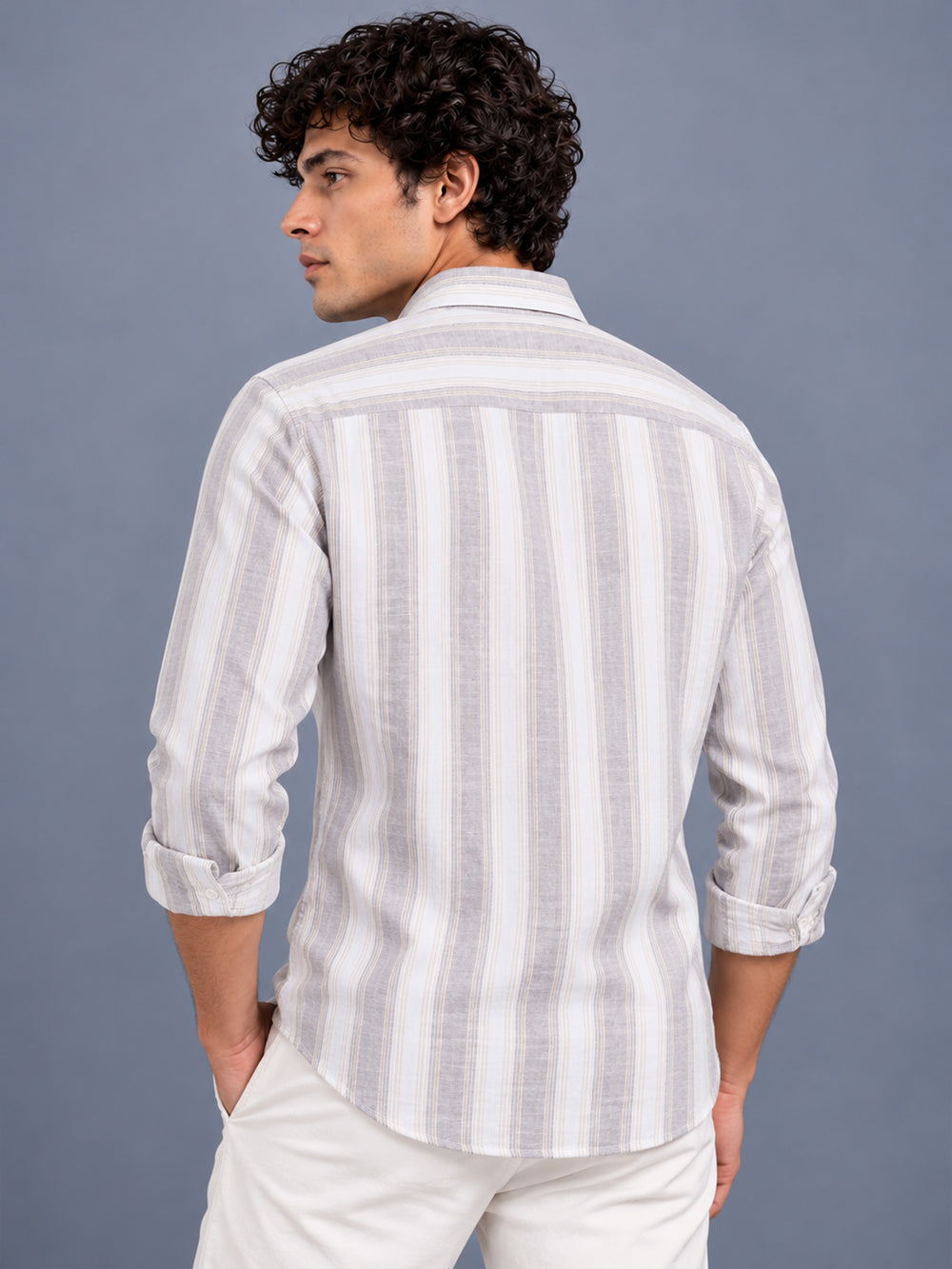 Men Lavender Slim Fit Striped Casual Shirt