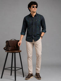 Men Navy Slim Fit Printed Full Sleeve Casual Shirt