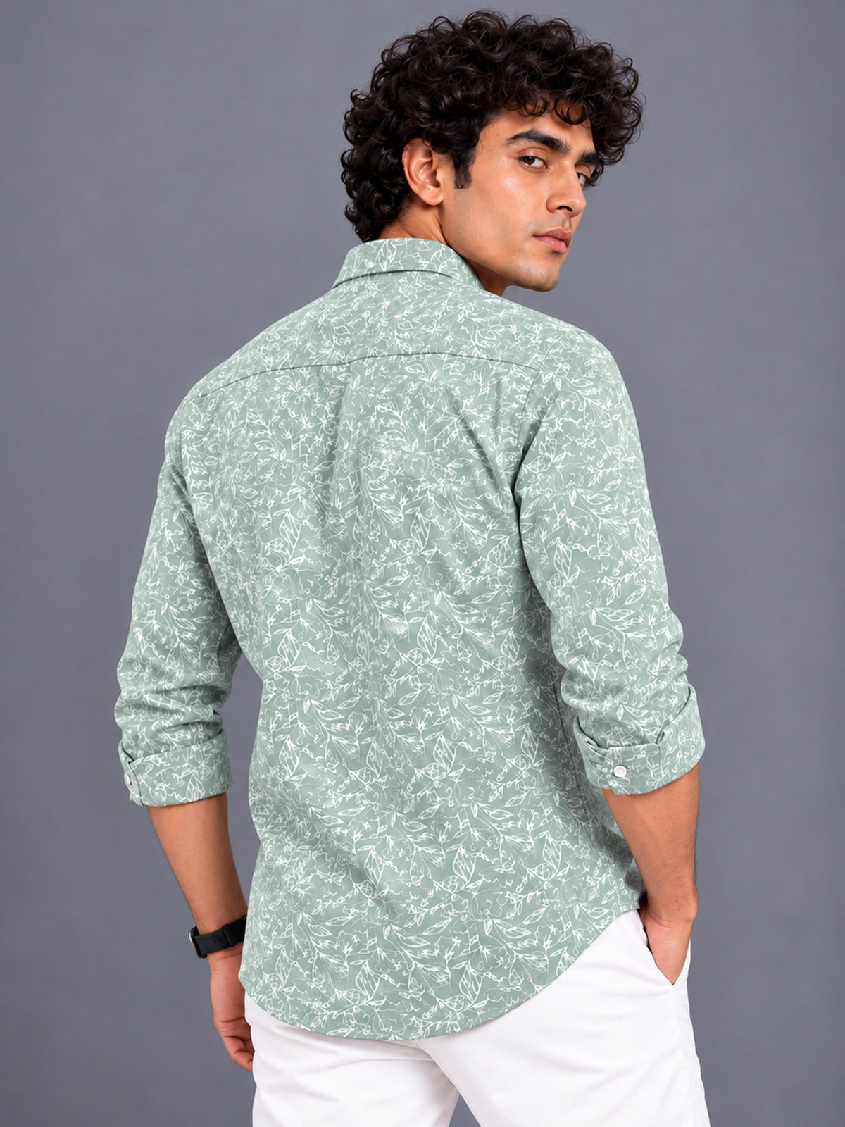 Men Light Blue Slim Fit Floral Printed Casual Shirt