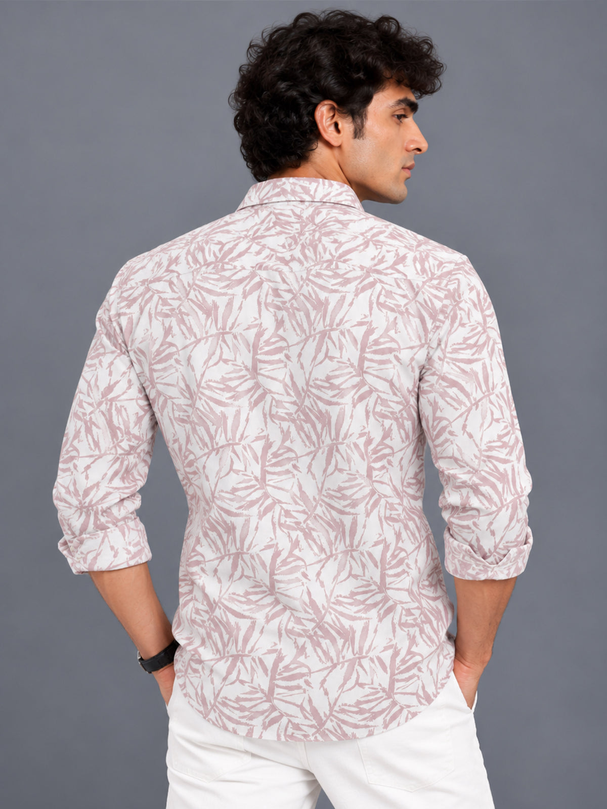 Men Beige Slim Fit Cotton Lycra Brushstroke Printed Casual Shirt