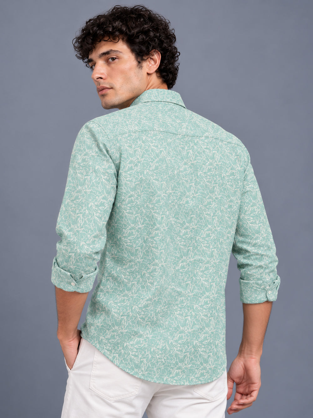 Men Green Slim Fit Floral Printed Casual Shirt