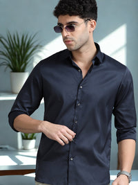 Men Navy Slim Fit Solid Full Sleeve Casual Shirt