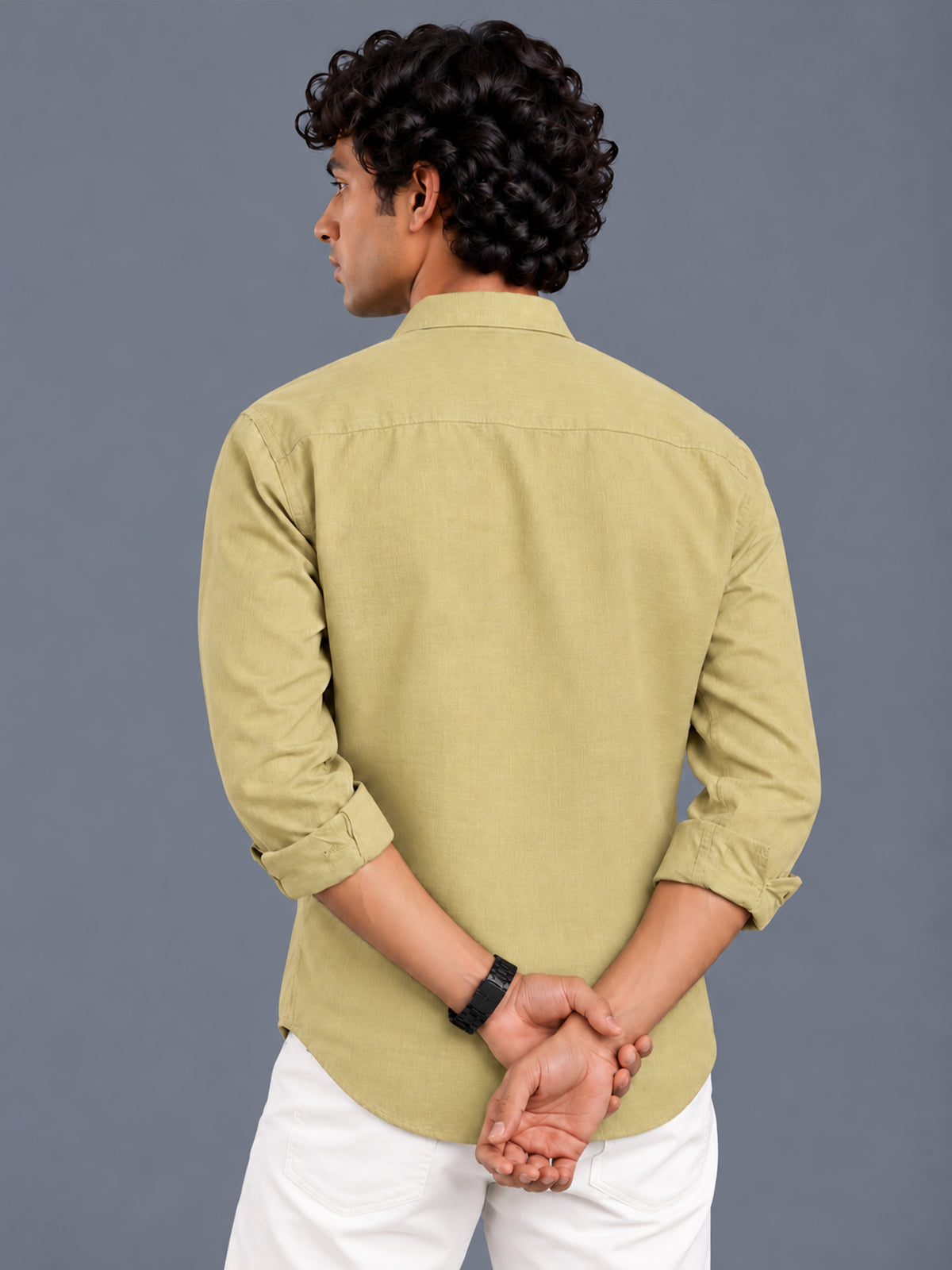 Men Yellow Slim Fit Solid Linen Texture Casual Kurta Shirt