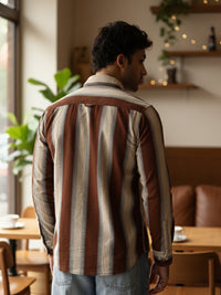 Brown Roman Stripes Slim Fit Full Sleeve Casual Shirt