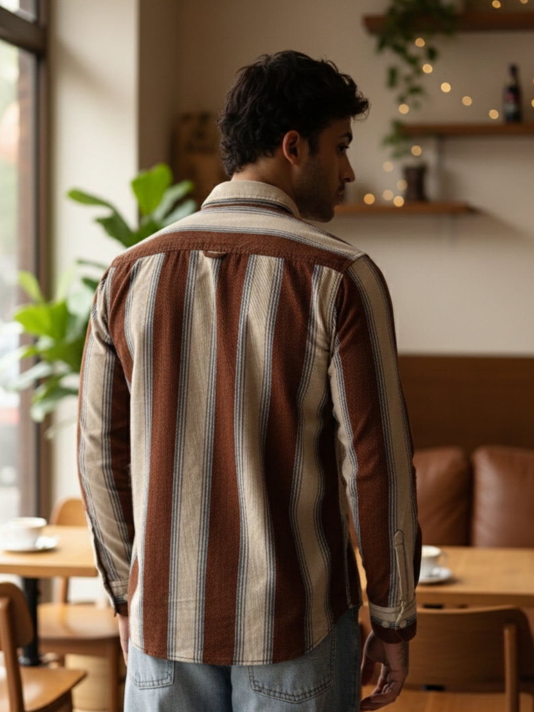 Brown Roman Stripes Slim Fit Full Sleeve Casual Shirt