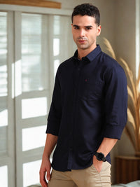 Men Navy Slim Fit Solid Full Sleeve Casual Shirt