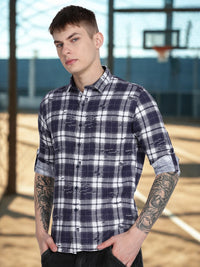 Navy Checkered  Slim Fit Full Sleeve Shirt