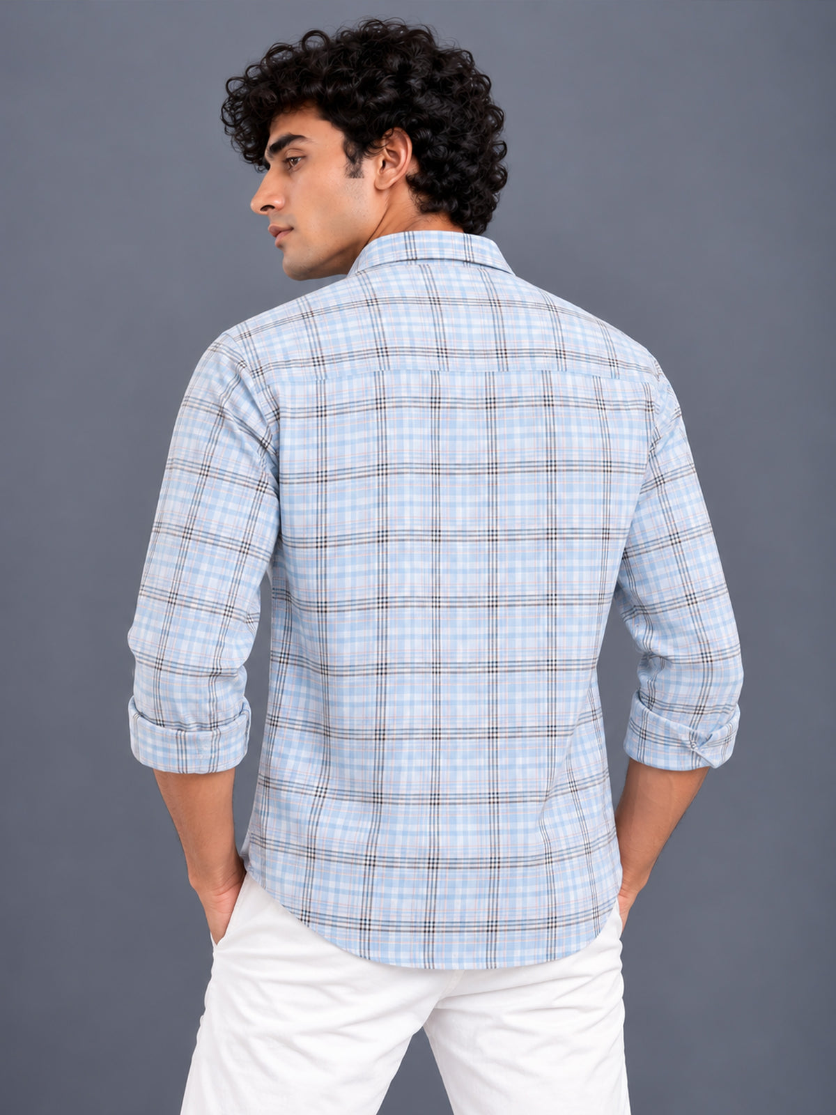 Men's Blue Slim Fit Checked Casual Shirt