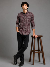 Men Pink Slim Fit Floral Printed Full Sleeve Casual Shirt