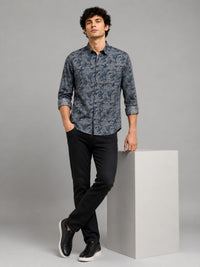 Men Navy Slim Fit Floral Printed Full Sleeve Casual Shirt