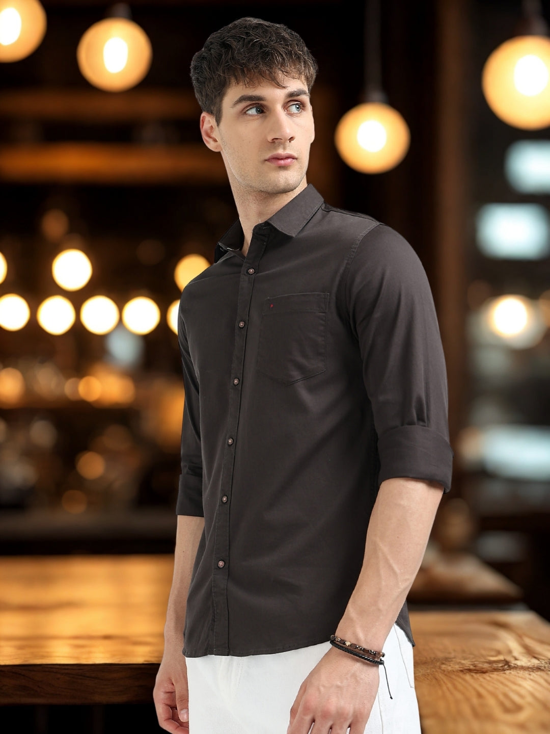 Dk Green Solid Slim Fit Casual Shirts