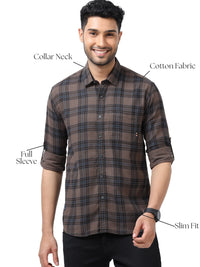 Men Navy Slim Fit Checks Full Sleeve Casual Shirt