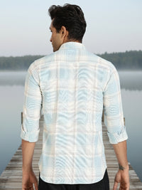 Men Sky Blue Checked Full Sleeve Slim Fit Casual Shirt