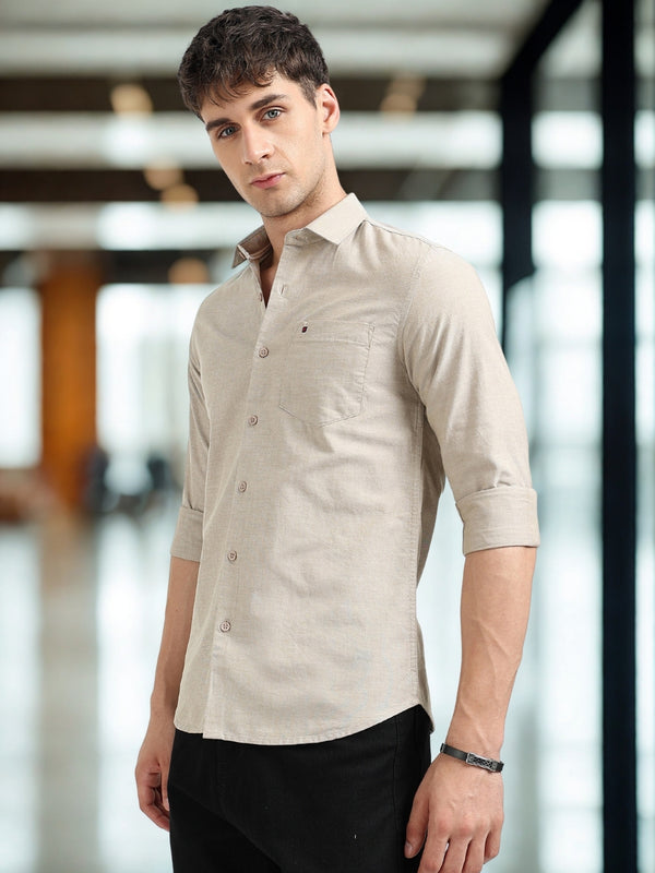 Khaki Oxford Slim Fit Casual Shirts