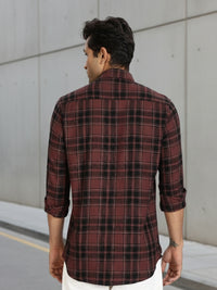 Men Brown Vintage Checks Full Sleeve Slim Fit Casual Shirts