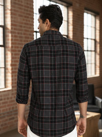 Men Grey Vintage Checks Full Sleeve Slim Fit Casual Shirts